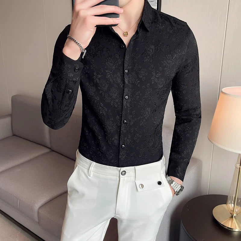 Casual Vintage Jacquard Slim Fit Shirt