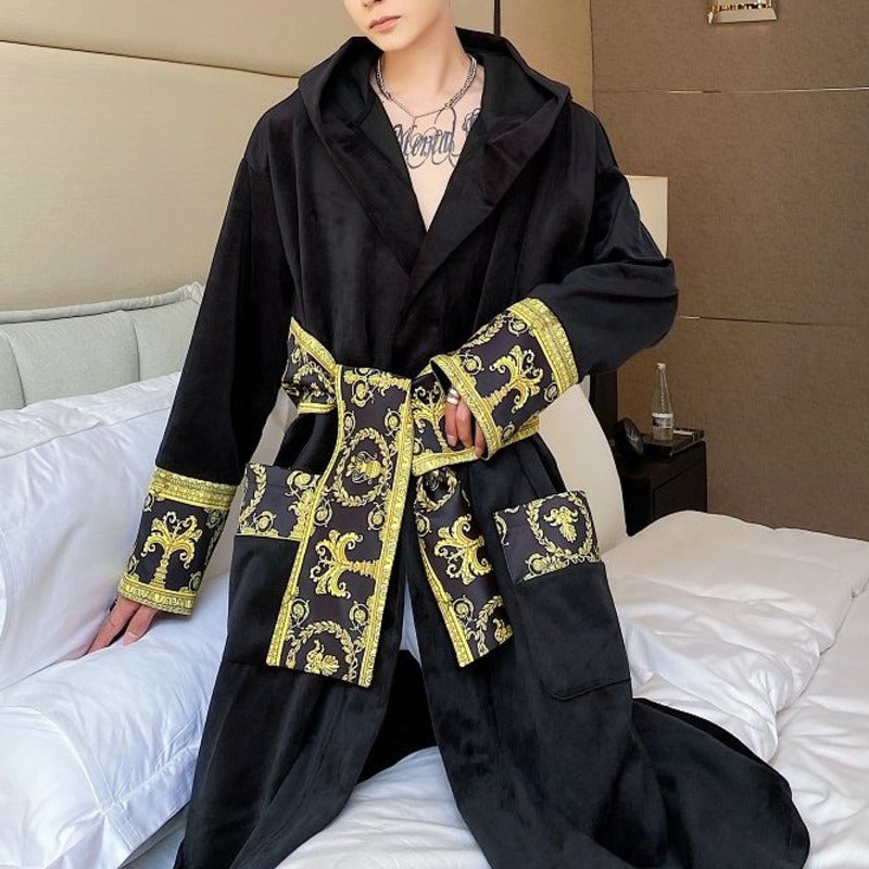 Luxury Black White Gold Paisley Velvet Pajama's Robe