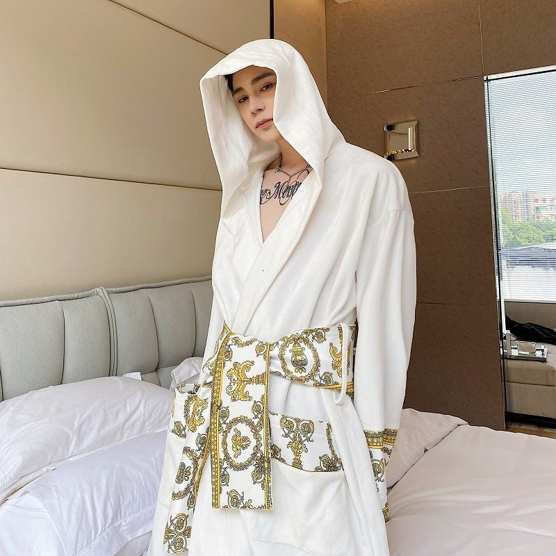 Luxury Black White Gold Paisley Velvet Pajama's Robe