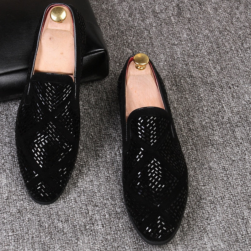 Geometric Rhinestones Men Soft Classic Look Loafers