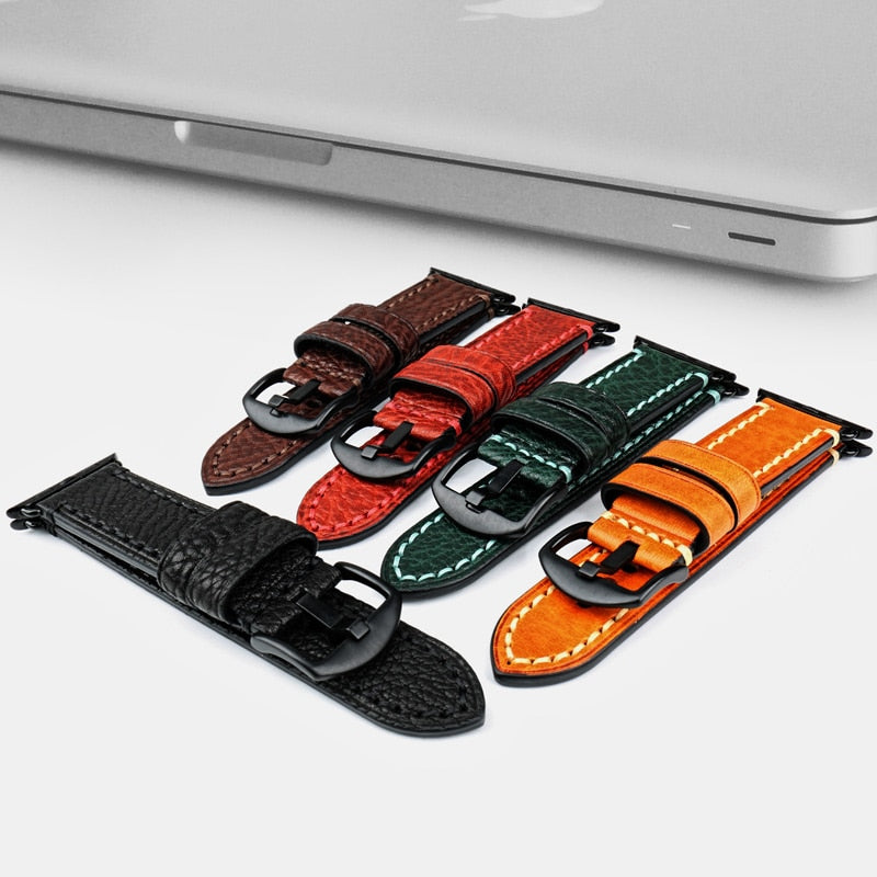 Big Stitches with Bold Color Apple Watch Leather Strap