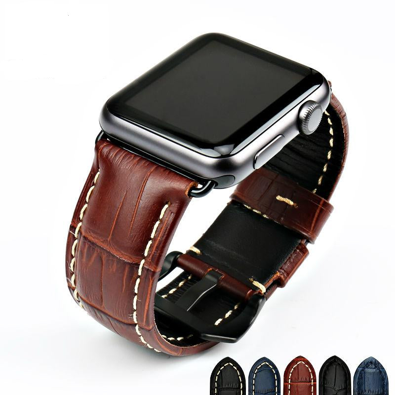 Crocodile Pattern Embossed Genuine Leather Apple Watch Strap