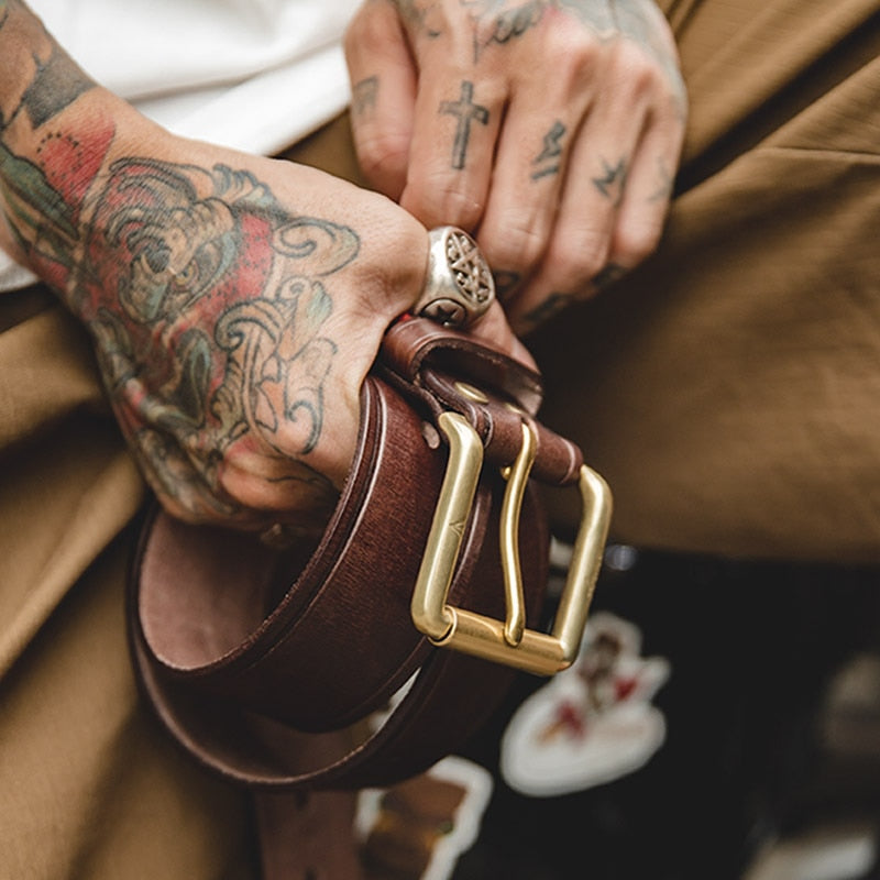 Vintage Solid Coffee Color Leather Belt