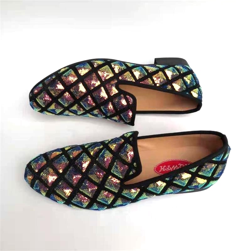 PU Leather Sequined Cloth Loafers