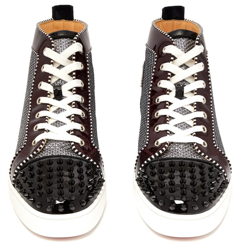 Glossy Rivets Men Metallic Leather High Top Sneaker