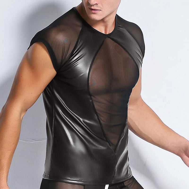 Black Sexy Sheer Transparent Mesh Clubwear Style Men T-Shirt