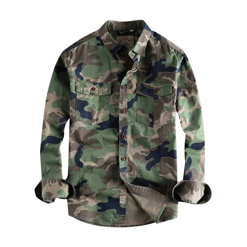 Camouflage Long Sleeve Turn-Down Collar Cargo Shirts