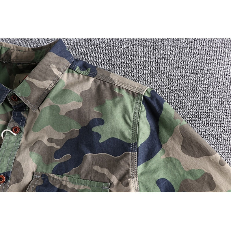 Camouflage Long Sleeve Turn-Down Collar Cargo Shirts