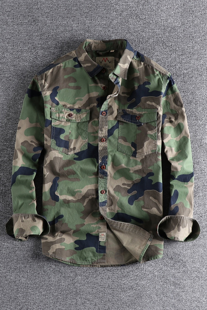 Camouflage Long Sleeve Turn-Down Collar Cargo Shirts