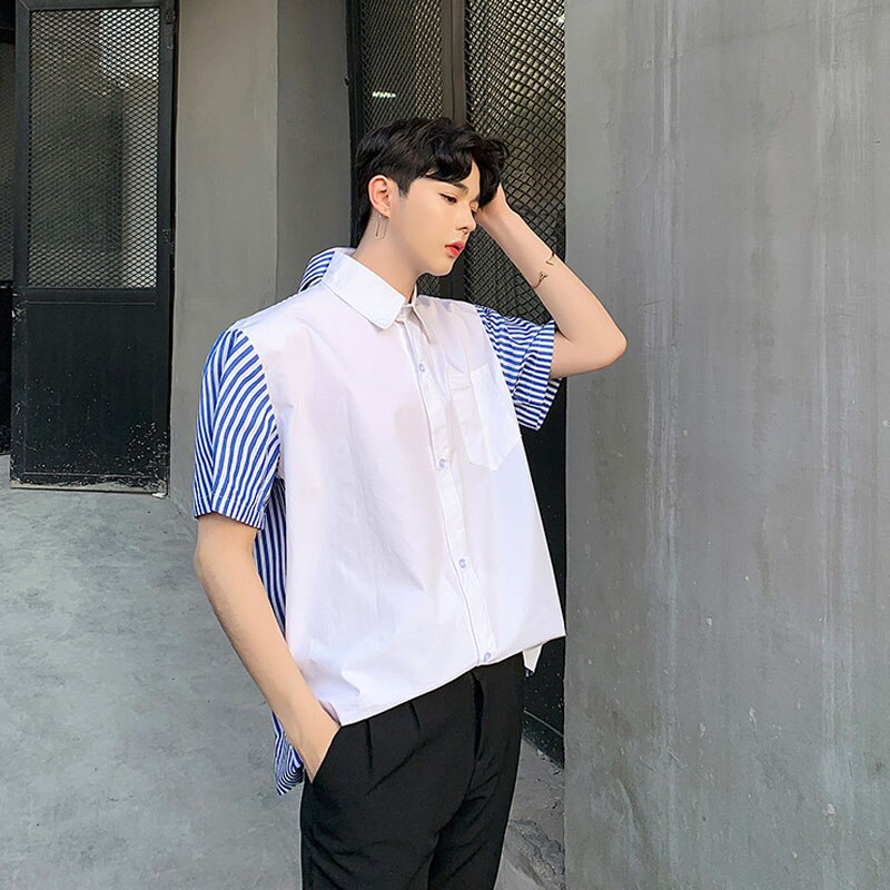 Two-Sided Double Collar Striped Shirt