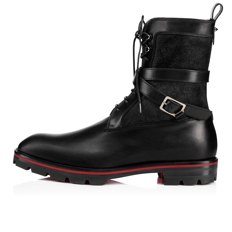 Classic Lace-up Buckle Strap Men Leather Boots