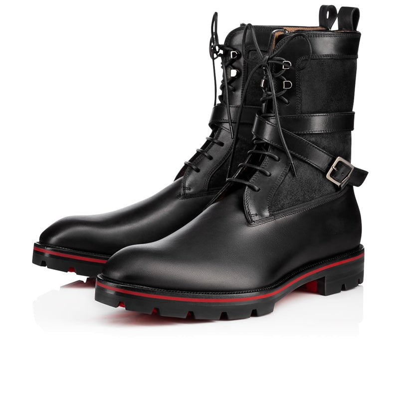 Classic Lace-up Buckle Strap Men Leather Boots