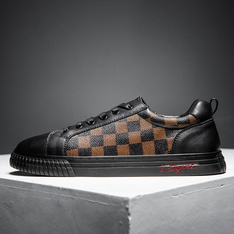 Black Brown Checkered Pattern Leather Shoes