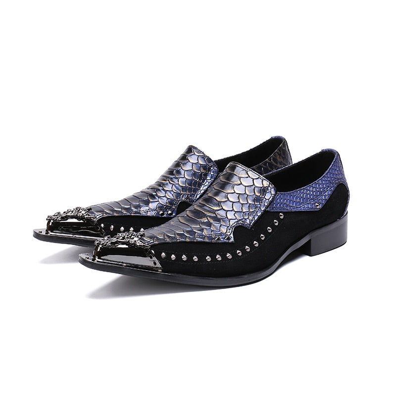 Metallic Snakeskin Leather Men Side Rivets Shoes