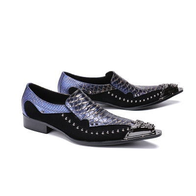 Metallic Snakeskin Leather Men Side Rivets Shoes