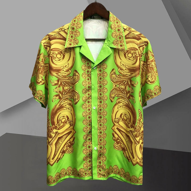 Green Geometric Printed Pattern Short Sleeve Shirt