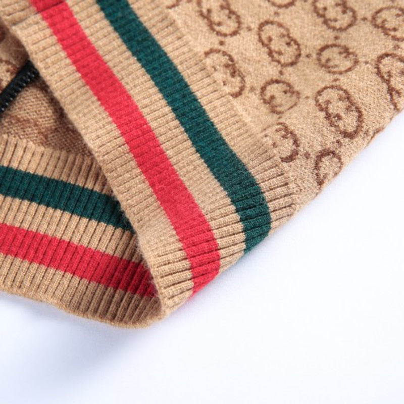 Khaki Geometric Pattern Zipper Cardigan