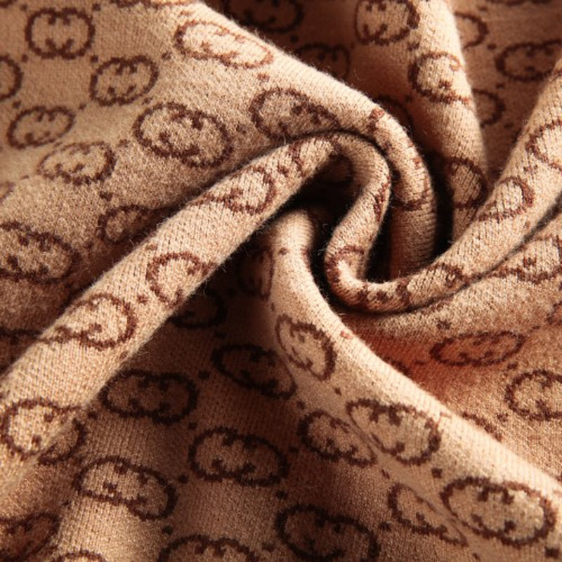 Khaki Geometric Pattern Zipper Cardigan