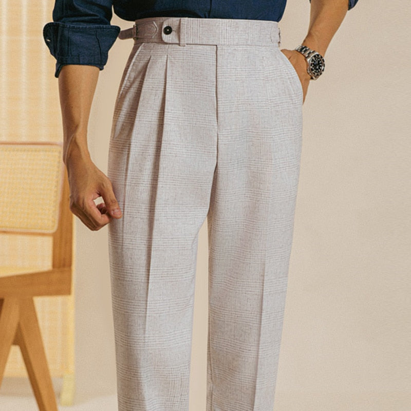 High Waist Plaid Pattern Trousers