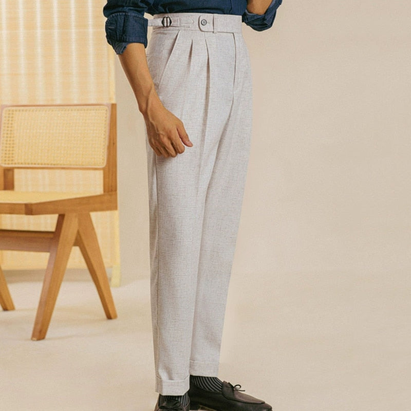 High Waist Plaid Pattern Trousers