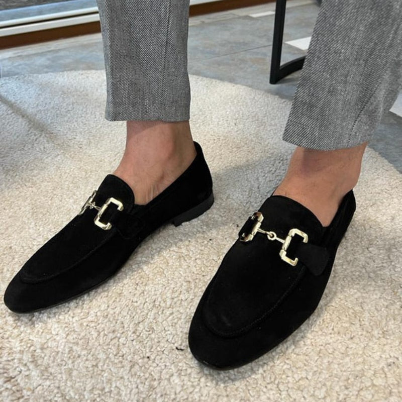 Faux Suede Metal Appliques Loafers Shoes