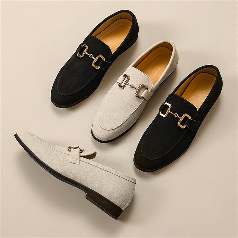 Faux Suede Metal Appliques Loafers Shoes