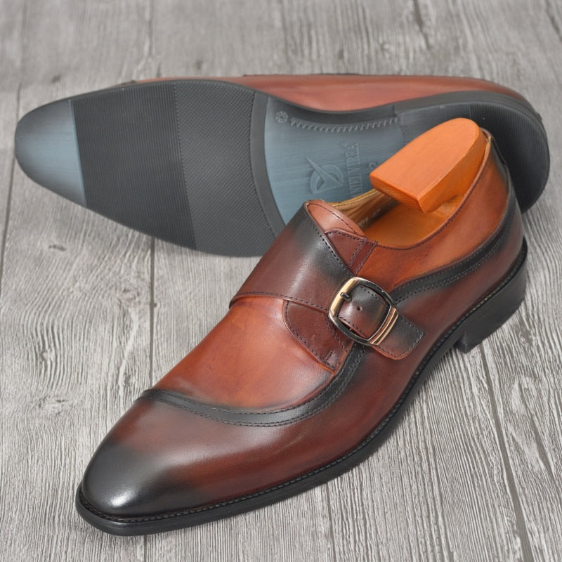 Hand Painted Brown Leather Shoes