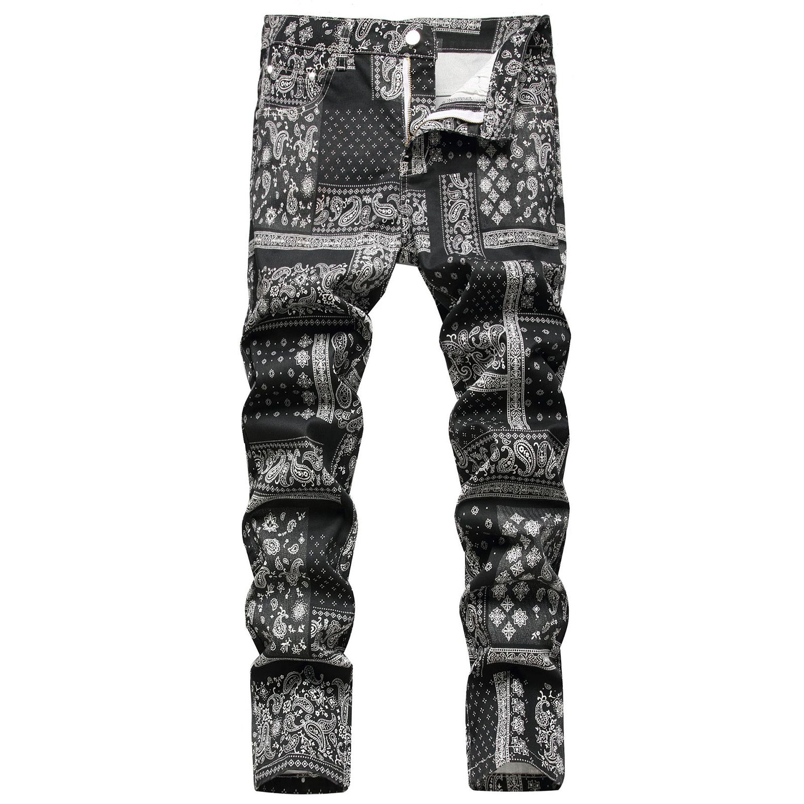 Paisley Geometric Printed Black Jeans