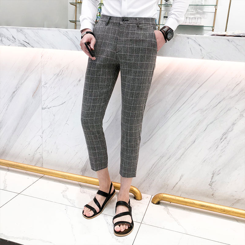 Thin Style Plaid Calf Length Men Trouser