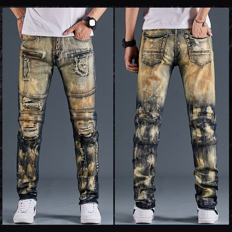 Amber Galaxy Patchwork Ripped Jeans