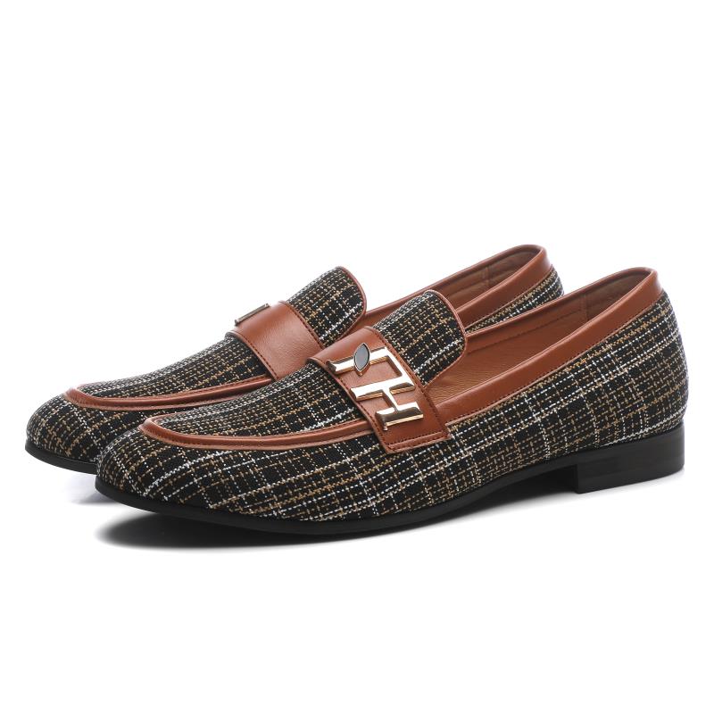 Metal Buckle Plaid Slip-On Loafers