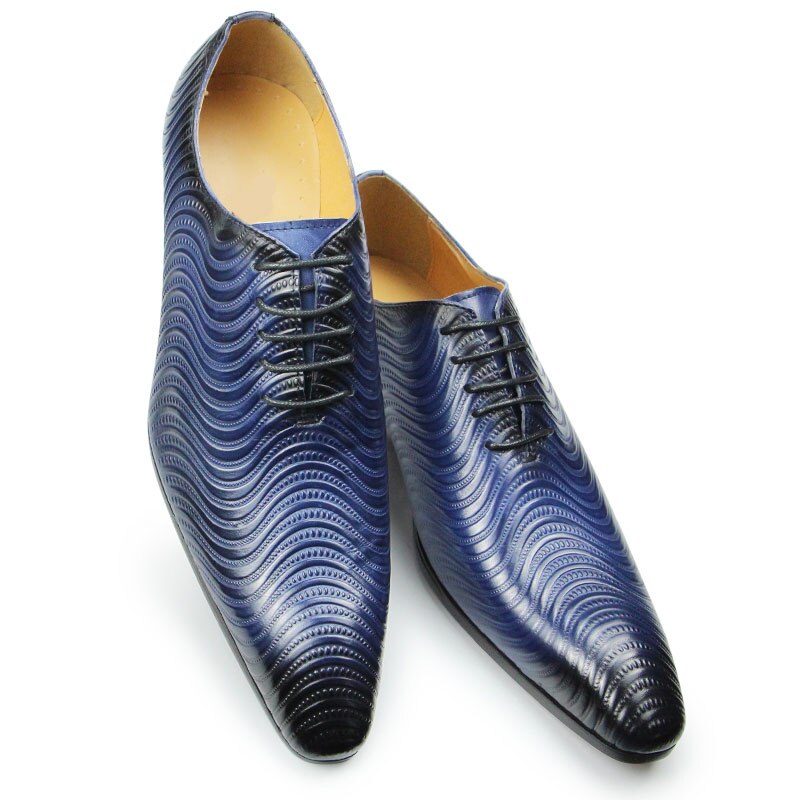 Blue Lace-Up Pointed Toe Oxford Shoes