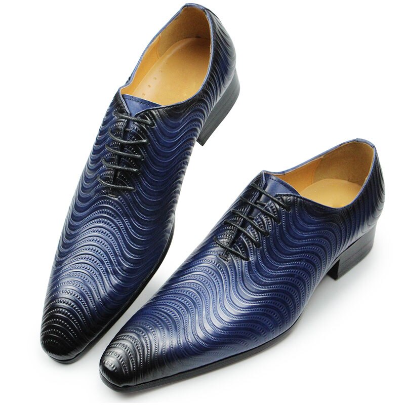 Blue Lace-Up Pointed Toe Oxford Shoes