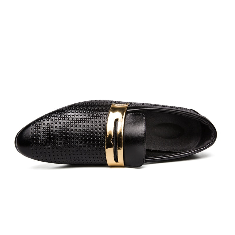 Breathable Perforated Metal Plate Men Slip-on Shoes