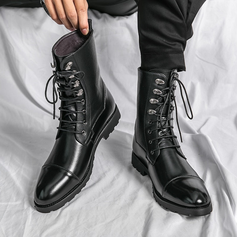 Low Heel Wing Tip Lace Up Boots