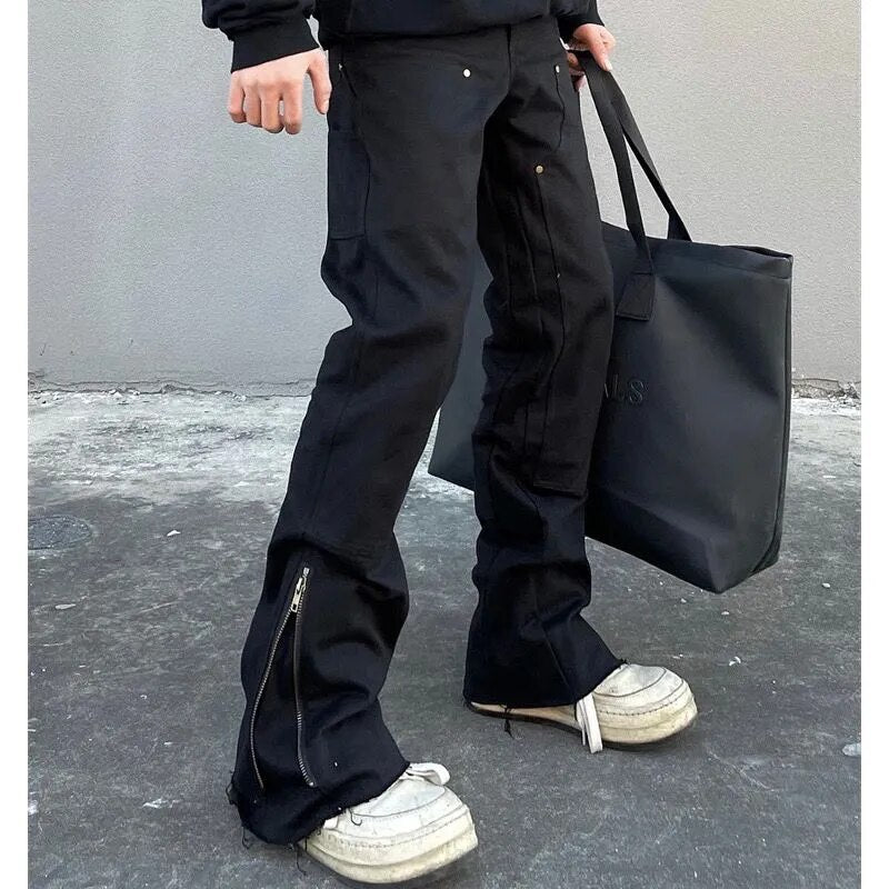 Streetwear Solid Ankle Zippers Loose Jeans