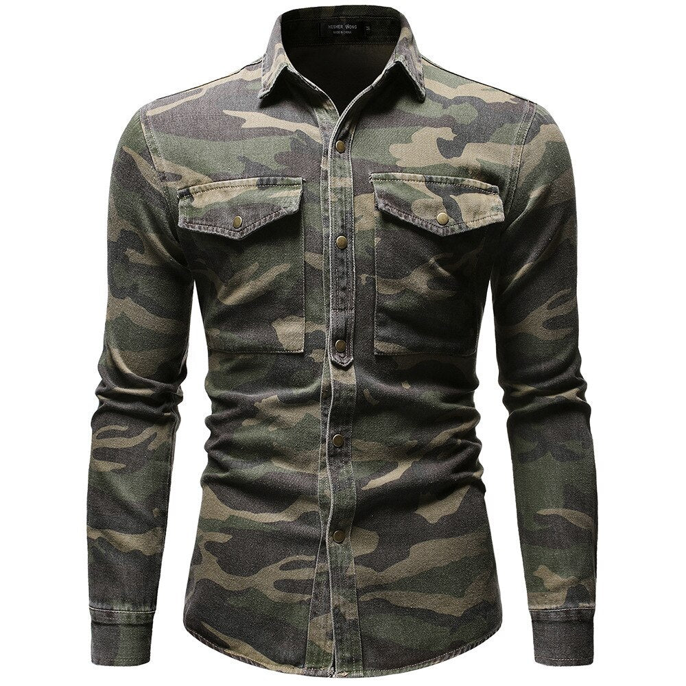 Military Pattern Men Denim Shirt