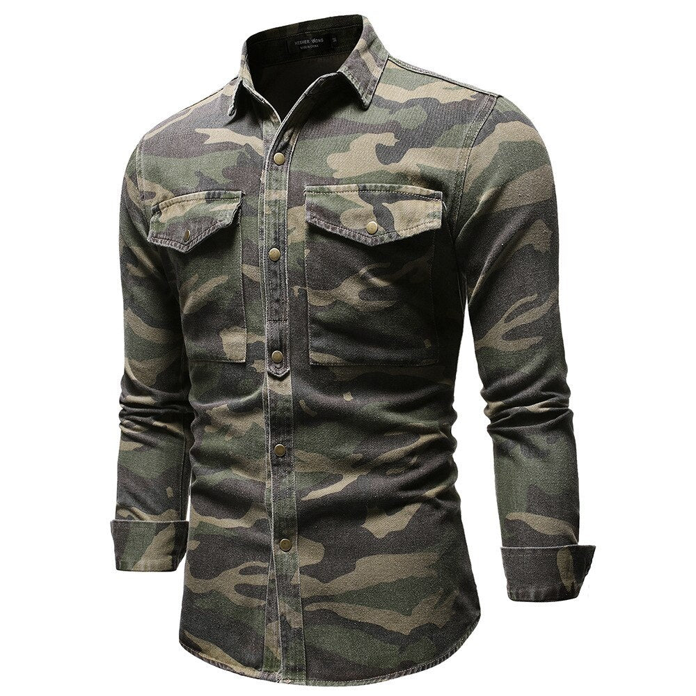 Military Pattern Men Denim Shirt