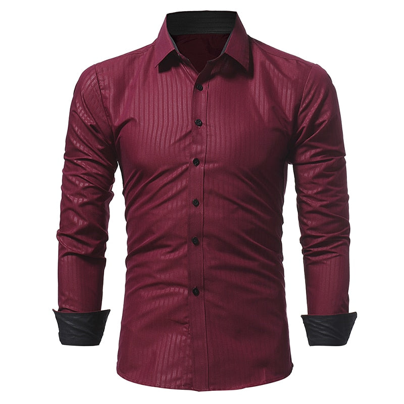 Striped Men Slim Fit Long Sleeves Dress Shirt