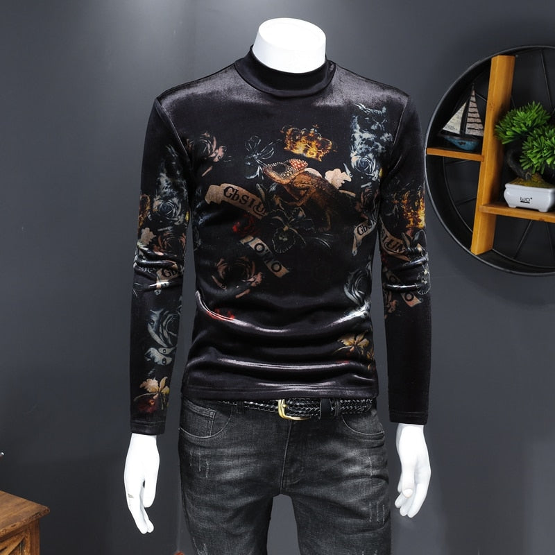 Luxury King Lizard Printed Velvet Long Sleeve Sweatshirt