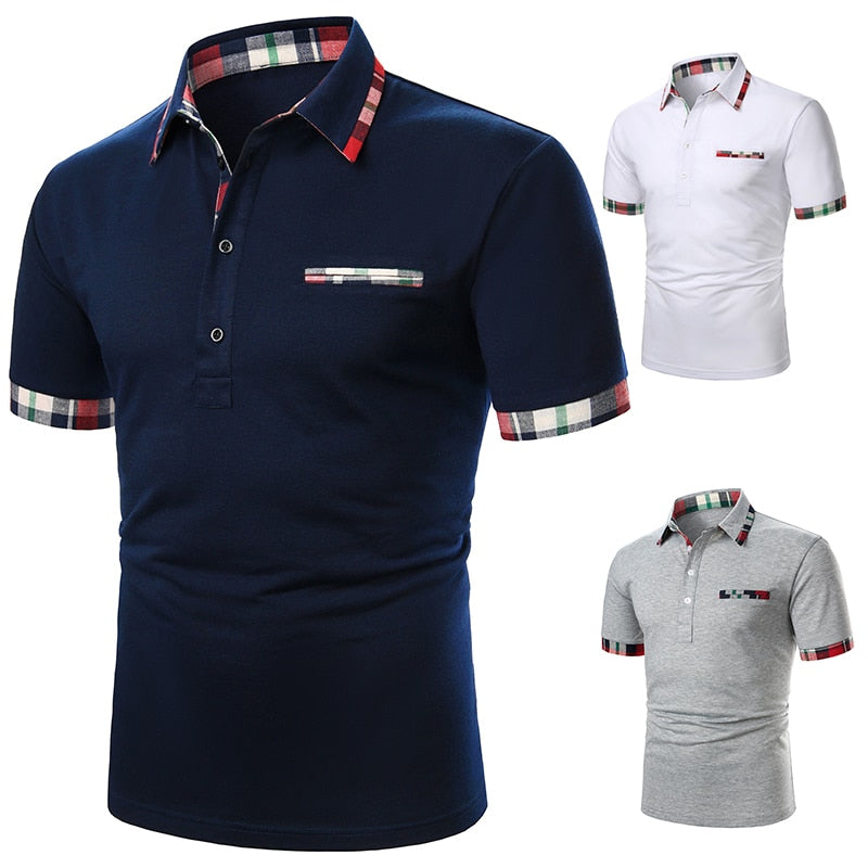 Solid Plaid Border Style Polo Shirt