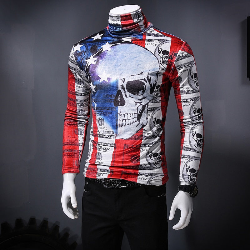 Big Skull Bold Painting Print Men Pullover Shirt - FanFreakz