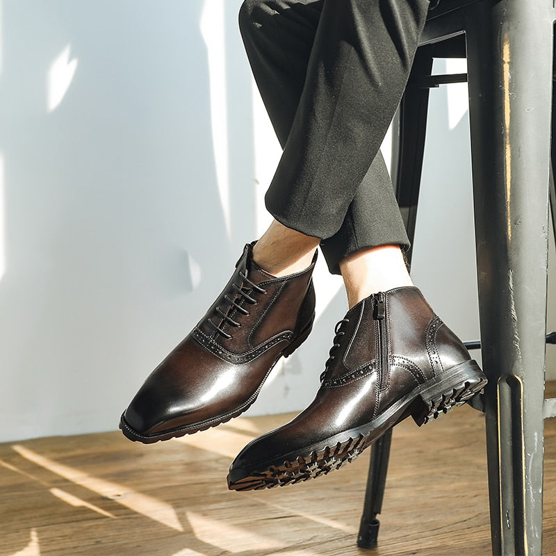 Genuine Leather Lace-up Winter Chelsea Boots