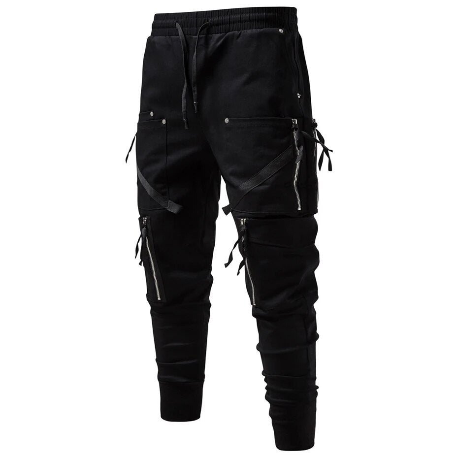 Black Zipper Cotton Jogger Pants