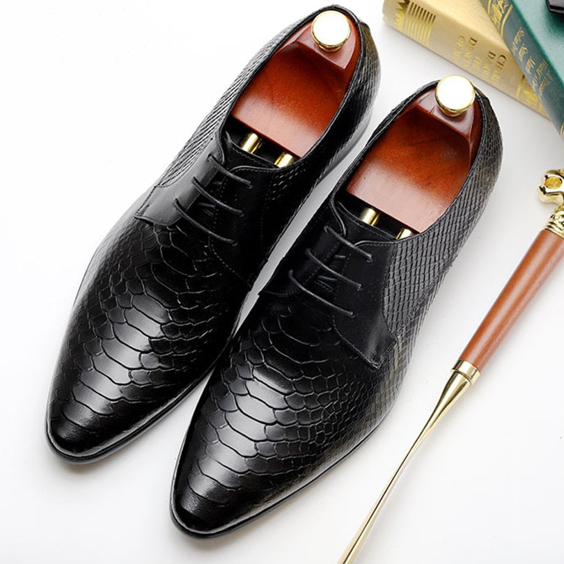 Shine Snake Pattern Pointed Toe Formal Style Men Shoes