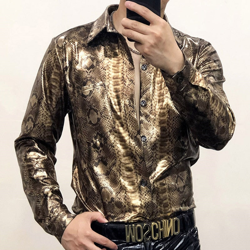 Animal Leather Printed Men Shirt