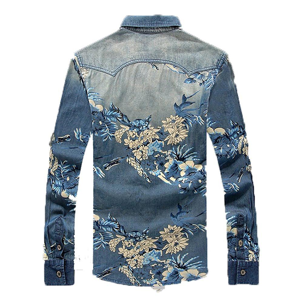 Floral Pattern Denim Long-Sleeved Shirts