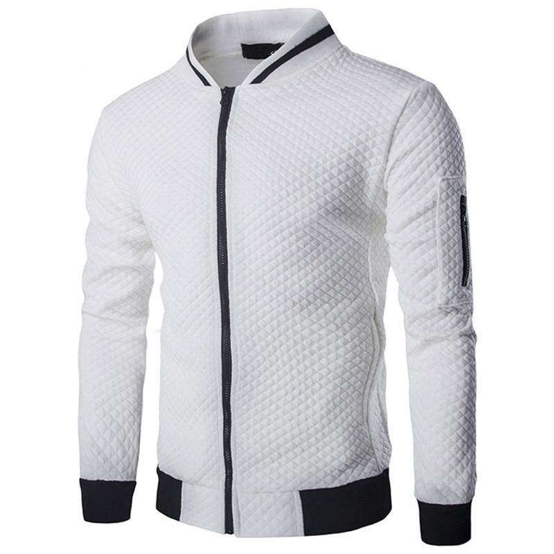 Quilt Pattern Men Stand Neck Collar Casual Slim Fit Bomber Jacket