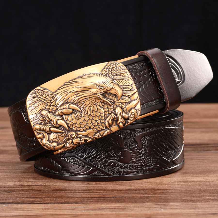 Rectangular Eagle Design Leather Belt