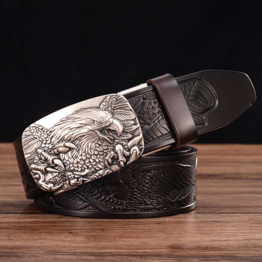 Rectangular Eagle Design Leather Belt